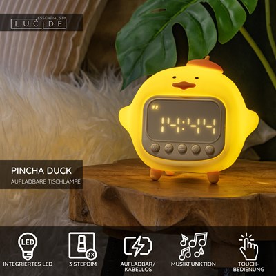 Lucide PINCHA DUCK - wiederaufladbare Tischlampe Kinderzimmer - Akku/Batterie - LED 3 StepDim - 1x1,5W 2100K - Mit Musikfunktion - Gelb | Essential